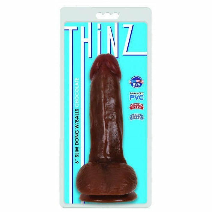 6 inch Slim Dildo with Balls-Chocolate - CVN