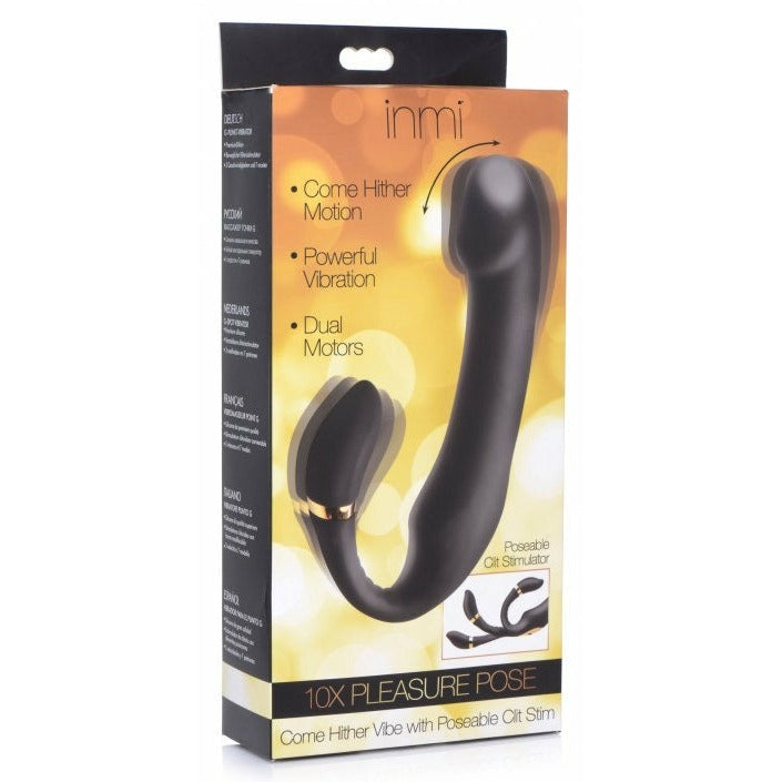 10X Pleasure Pose Come Hither Silicone Vibrator with Poseable Clit Stimulator - CVN
