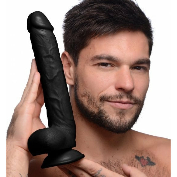 Long Logan 10 Inch Dildo with Balls - Black - CVN